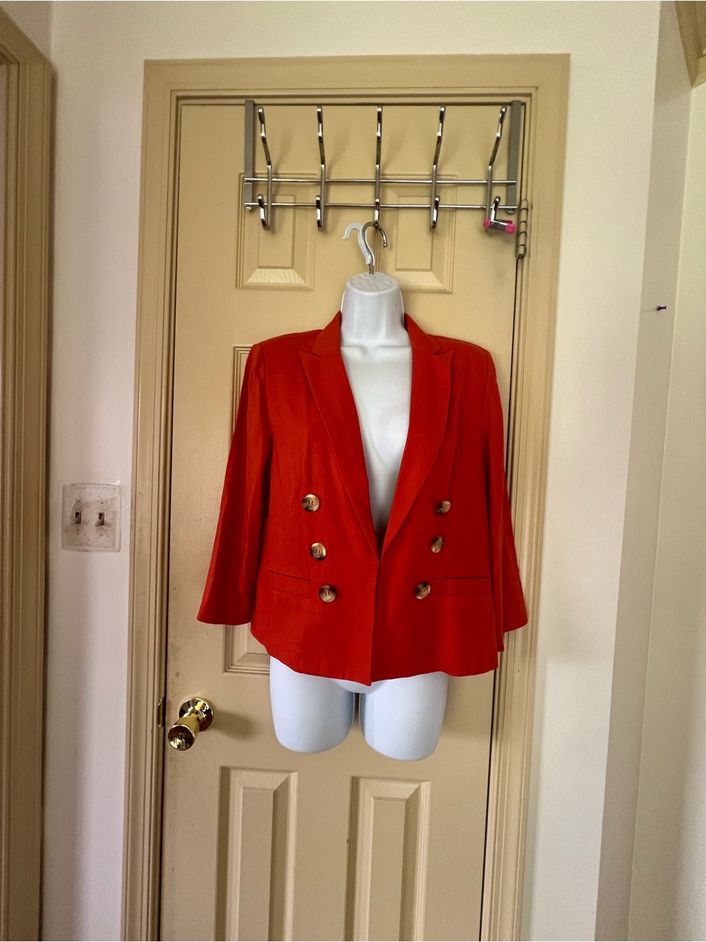 New York & Company Red Double-Breasted Blazer with Gold Buttons